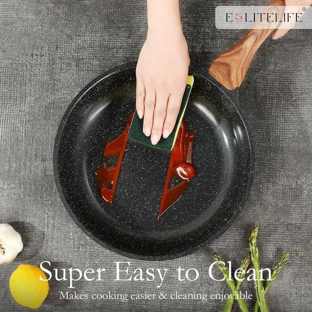 Alt view image 6 of 7 - ESLITE LIFE Nonstick Ceramic Frying Pans Skillets Set with Lids, Non-Toxic Egg Omelette Kitchen Cooking Pans Compatible with All Stovetops (Gas, Electric & Induction), PTFE & PFOA Free (Black)