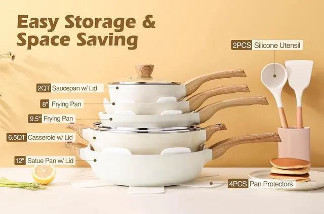 Alt view image 3 of 7 - SENSARTE Ceramic Cookware Sets, Pots and Pans Set Nonstick, 14-Piece Induction Cookware, Non-toxic Healthy Non Stick Kitchen Cooking Set, with Frying Pans Set, PFAS PTFE PFOA PFOS Free