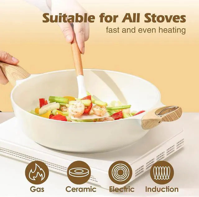 Alt view image 4 of 7 - SENSARTE Ceramic Cookware Sets, Pots and Pans Set Nonstick, 14-Piece Induction Cookware, Non-toxic Healthy Non Stick Kitchen Cooking Set, with Frying Pans Set, PFAS PTFE PFOA PFOS Free