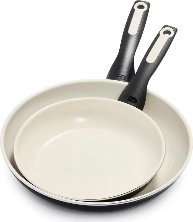 Main image of GreenPan Rio 8" and 10" Frying Pan Skillet Set, PFOA and PFAS-Free, Healthy Ceramic Nonstick Cookware, Stay-Cool Bakelite Handles, Dishwasher Safe, Easy Clean, Durable Performance, Black