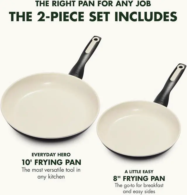Alt view image 2 of 7 - GreenPan Rio 8" and 10" Frying Pan Skillet Set, PFOA and PFAS-Free, Healthy Ceramic Nonstick Cookware, Stay-Cool Bakelite Handles, Dishwasher Safe, Easy Clean, Durable Performance, Black