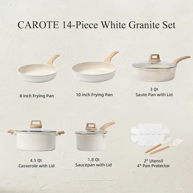 Alt view image 2 of 6 - CAROTE 14 Pcs Pots and Pans Set Nonstick,Cookware Set Kitchen Cooking Set with Utensil and Pan Protectors