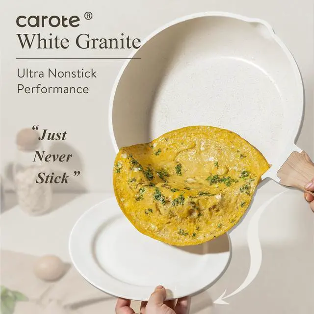 Alt view image 4 of 6 - CAROTE 21Pcs Pots and Pans Set, Nonstick Cookware Sets, White Granite Induction Cookware Non Stick Cooking Set w/Frying Pans & Saucepans(PFOS, PFOA Free)