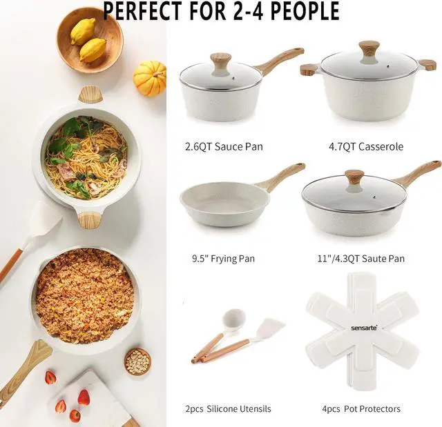 Alt view image 2 of 7 - SENSARTE Nonstick Ceramic Cookware Set 13-Piece, Healthy Pots and Pans Set, Non-toxic Kitchen Cooking Set with Stay-Cool Handles, Silicone Tools and Pot Protectors, PFAS and PFOA Free