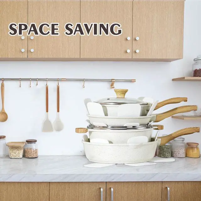 Alt view image 7 of 7 - SENSARTE Nonstick Ceramic Cookware Set 13-Piece, Healthy Pots and Pans Set, Non-toxic Kitchen Cooking Set with Stay-Cool Handles, Silicone Tools and Pot Protectors, PFAS and PFOA Free