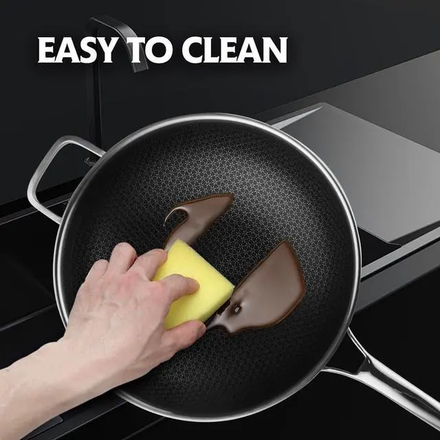 Alt view image 7 of 7 - Wok pan,Hybrid 13 inch Wok with Lid, PFOA Free Cookware,non stick Stainless Steel Woks & Stir-fry pans Nonstick, Dishwasher and Oven Safe, Works on Induction