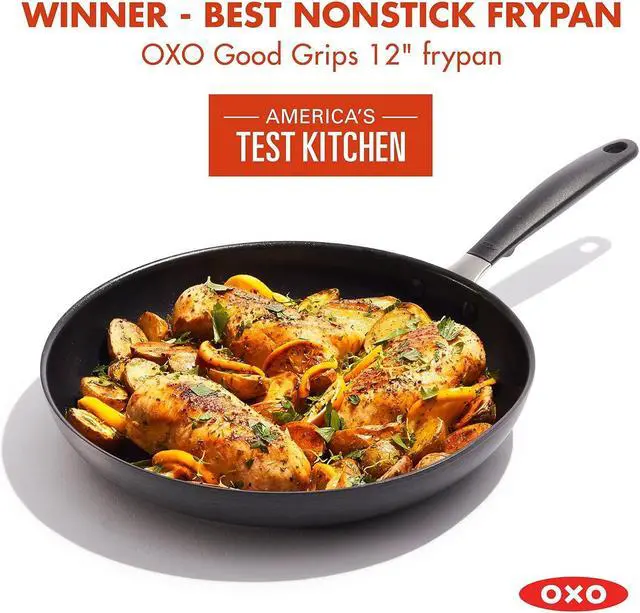 Alt view image 2 of 6 - OXO Good Grips 12" Frying Pan Skillet, 3-Layered German Engineered Nonstick Coating, Stainless Steel Handle with Nonslip Silicone, Black