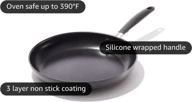 Alt view image 4 of 6 - OXO Good Grips 12" Frying Pan Skillet, 3-Layered German Engineered Nonstick Coating, Stainless Steel Handle with Nonslip Silicone, Black