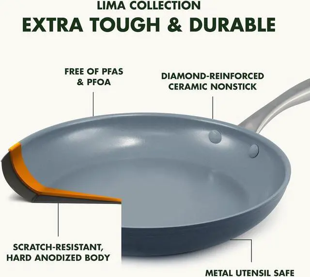 Alt view image 3 of 7 - GreenPan Lima Ceramic Hard Anodized 8" Frying Pan Skillet Nonstick, PFAS/PFOA-Free Nontoxic Pots and Pans, Oven & Broiler Safe, Stainless Steel Handle, Cookware for Eggs & Omelet, Gray