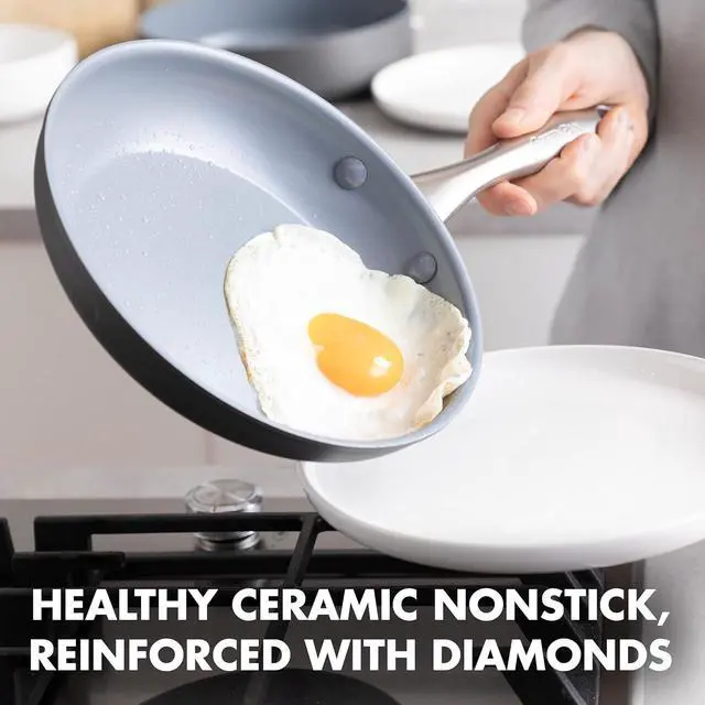Alt view image 2 of 7 - GreenPan Lima Ceramic Hard Anodized 8" Frying Pan Skillet Nonstick, PFAS/PFOA-Free Nontoxic Pots and Pans, Oven & Broiler Safe, Stainless Steel Handle, Cookware for Eggs & Omelet, Gray