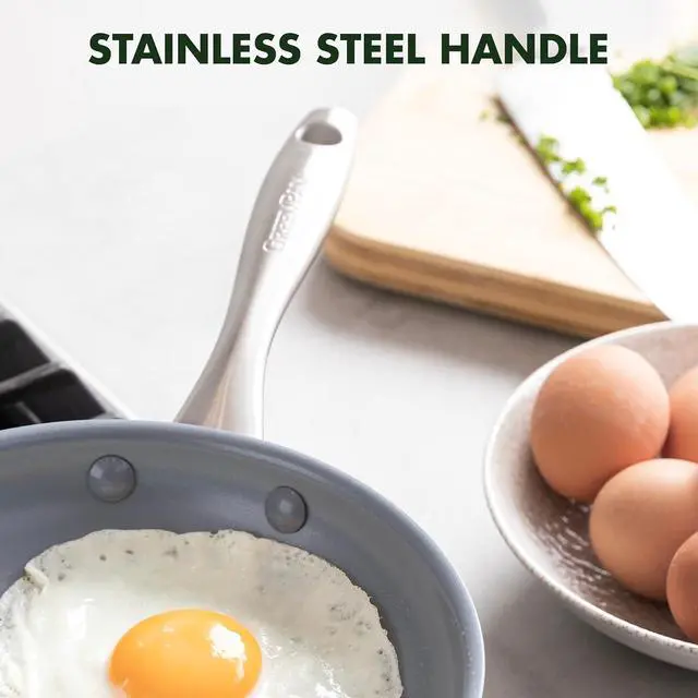 Alt view image 4 of 7 - GreenPan Lima Ceramic Hard Anodized 8" Frying Pan Skillet Nonstick, PFAS/PFOA-Free Nontoxic Pots and Pans, Oven & Broiler Safe, Stainless Steel Handle, Cookware for Eggs & Omelet, Gray