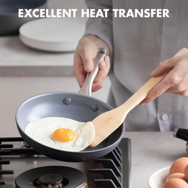 Alt view image 5 of 7 - GreenPan Lima Ceramic Hard Anodized 8" Frying Pan Skillet Nonstick, PFAS/PFOA-Free Nontoxic Pots and Pans, Oven & Broiler Safe, Stainless Steel Handle, Cookware for Eggs & Omelet, Gray