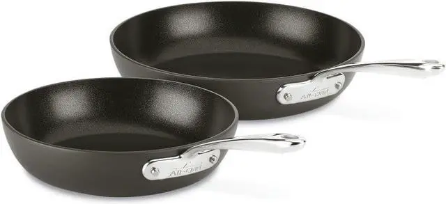 Main image of All-Clad Essentials Hard Anodized Nonstick Fry Pan Set 2 Piece, 8, 10,5 Inch Oven Broiler Safe 500F, Lid Safe 350F Pots and Pans, Cookware Black