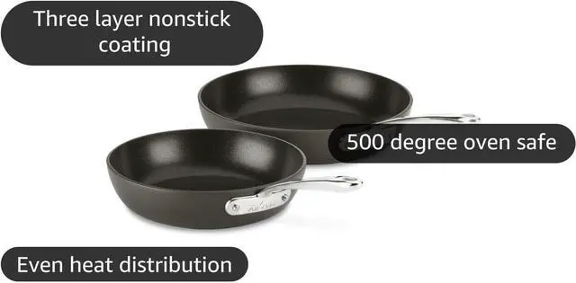 Alt view image 4 of 7 - All-Clad Essentials Hard Anodized Nonstick Fry Pan Set 2 Piece, 8, 10,5 Inch Oven Broiler Safe 500F, Lid Safe 350F Pots and Pans, Cookware Black