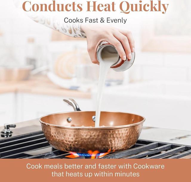 Alt view image 4 of 5 - GOTHAM STEEL Hammered Copper 12 Inch Non Stick Frying Pans with Lid, Frying Pans Nonstick with Lid, Non Toxic Ceramic Pan for Cooking, Nonstick Frying Pan, Induction Pan, Oven and Dishwasher Safe