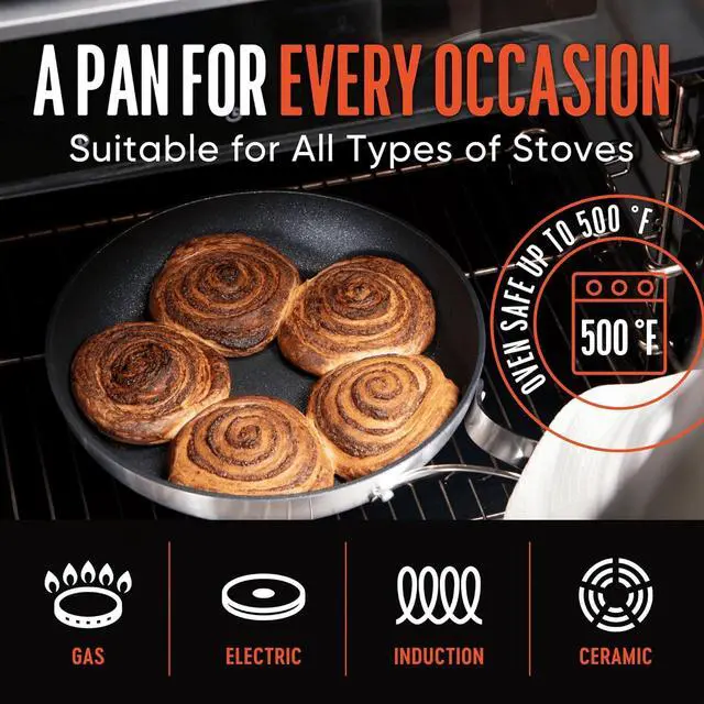 Alt view image 5 of 7 - Non Stick Frying Pan | 10 inch Professional Cookware Aluminum Nonstick Coating Skillet | PFOA and PTFE free, Scratch Resistant, Induction & Oven Safe Cooking | All stovetops