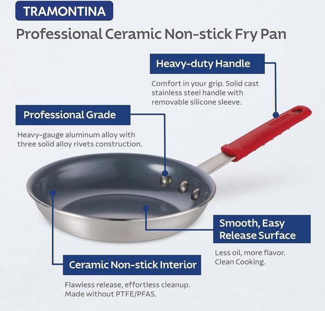 Alt view image 5 of 7 - Tramontina Professional 12-Inch Ceramic Non Stick Large Frying Pan, Heavy-Gauge Aluminum Skillet with PFAS/PFOA-Free Nonstick Coating, Dishwasher and Oven Safe, Gray
