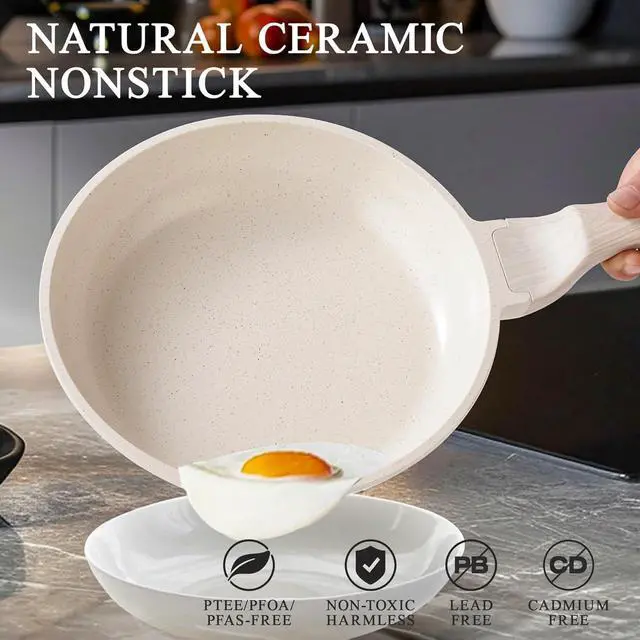 Alt view image 3 of 6 - Induction Ceramic Nonstick Frying Pan,Light Weight Skillet,Healthy Non Toxic Omelet Pan,All Stoves Compatible Egg Pan (white, 8inch)