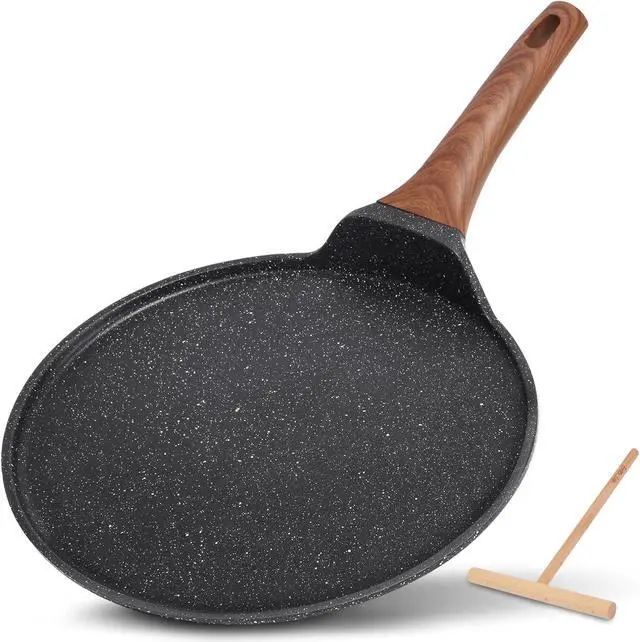 Main image of ESLITE LIFE 11 Inch Crepe Pan with Spreader, Nonstick Ceramic Flat Skillet Dosa Tawa Comales Para Tortillas Pancake Pan, PTFE & PFOA Free, Black