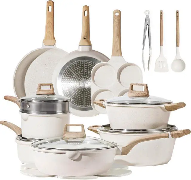 Main image of CAROTE 21Pcs Pots and Pans Set, Nonstick Cookware Sets, White Granite Induction Cookware Non Stick Cooking Set w/Frying Pans & Saucepans(PFOS, PFOA Free)