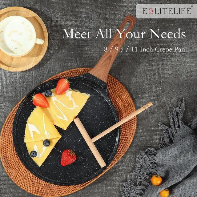 Alt view image 7 of 7 - ESLITE LIFE 11 Inch Crepe Pan with Spreader, Nonstick Ceramic Flat Skillet Dosa Tawa Comales Para Tortillas Pancake Pan, PTFE & PFOA Free, Black