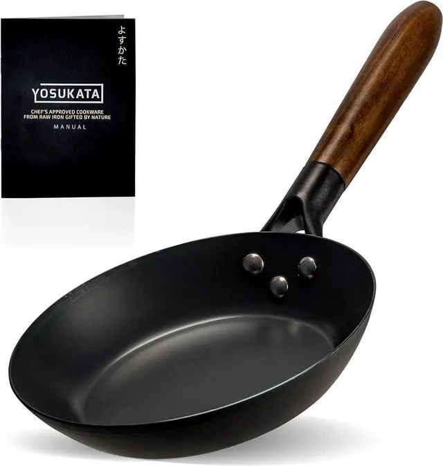 Main image of Coating-Free Carbon Steel Pan - Durable 7.9 Inch Frying Pan - Pans for Cooking Healthy and Delicious Meals - Carbon Steel Pan with Removable Heat-Resistant Wooden Handle - Easy to Clean Fry Pan