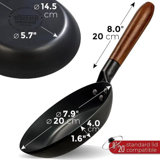 Alt view image 2 of 7 - Coating-Free Carbon Steel Pan - Durable 7.9 Inch Frying Pan - Pans for Cooking Healthy and Delicious Meals - Carbon Steel Pan with Removable Heat-Resistant Wooden Handle - Easy to Clean Fry Pan