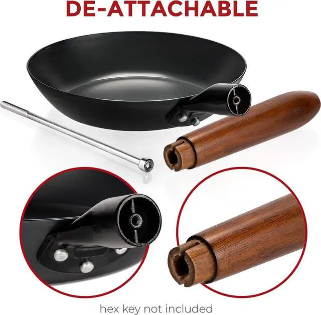 Alt view image 7 of 7 - Coating-Free Carbon Steel Pan - Durable 7.9 Inch Frying Pan - Pans for Cooking Healthy and Delicious Meals - Carbon Steel Pan with Removable Heat-Resistant Wooden Handle - Easy to Clean Fry Pan