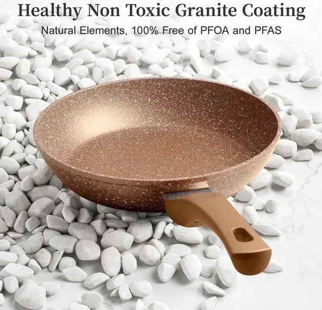 Alt view image 2 of 7 - Frying Pan Set with Lids - Nonstick Frying Pan Set 3 Pcs, Non Stick Granite Cookware Set, Induction Skillet Set Egg Omelette Frying Pan W/Lid, Healthy No Toxic Cookware, Pan Set for Cooking, PFOA Free