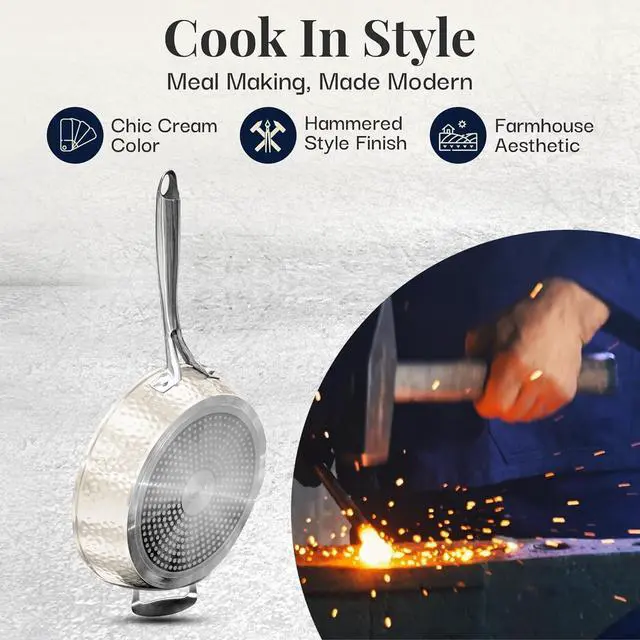 Alt view image 6 of 6 - GOTHAM STEEL 14 Inch Non Stick Frying Pans with Lid, Large Frying Pans Nonstick with Lid, Non Toxic Ceramic Pan Skillet, Nonstick Frying Pan, Induction Pan, Oven/Dishwasher Safe  Cream Hammered