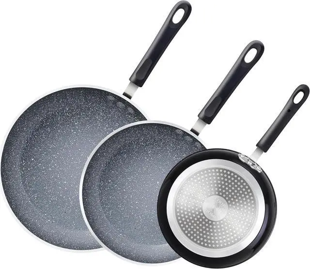 Main image of Cook N Home 8"/10"/12" 3 Pieces Frying Saute Pan Set with Non-stick Coating and Induction Compatible bottom, Black