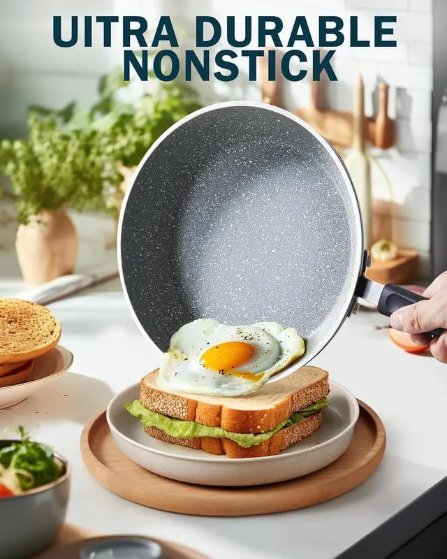 Alt view image 4 of 7 - Cook N Home 8"/10"/12" 3 Pieces Frying Saute Pan Set with Non-stick Coating and Induction Compatible bottom, Black