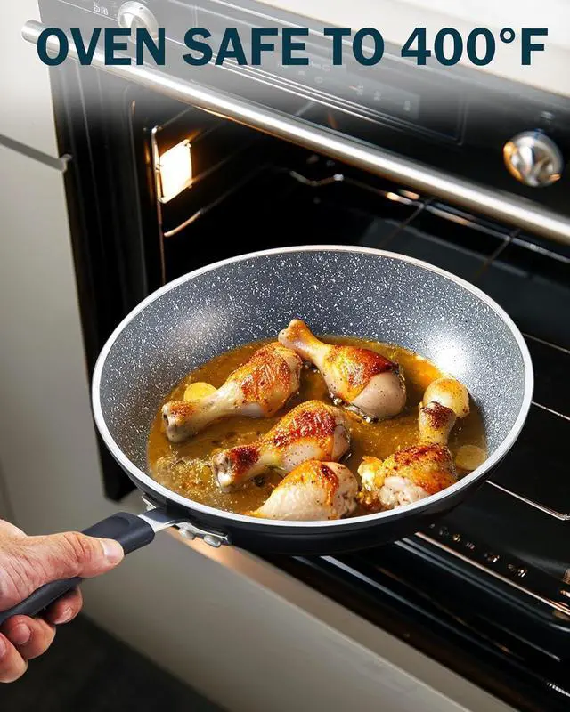 Alt view image 5 of 7 - Cook N Home 8"/10"/12" 3 Pieces Frying Saute Pan Set with Non-stick Coating and Induction Compatible bottom, Black