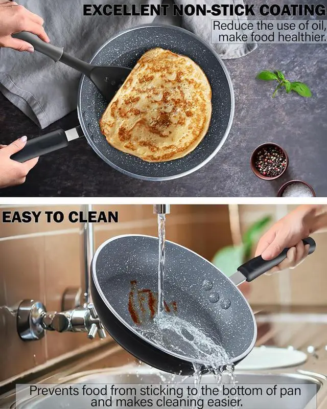 Alt view image 6 of 7 - Cook N Home 8"/10"/12" 3 Pieces Frying Saute Pan Set with Non-stick Coating and Induction Compatible bottom, Black