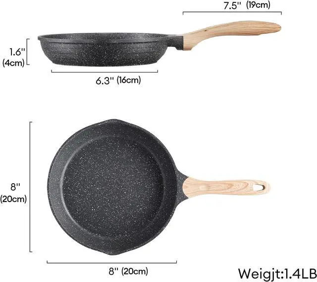 Alt view image 2 of 7 - JEETEE 8 Inch Nonstick Frying Pan, Stone Coating Cookware, Nonstick Omelette Pan with Heat-Resistant Handle, Induction Skillet for Eggs (Grey)