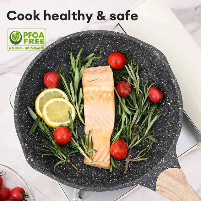 Alt view image 3 of 7 - JEETEE 8 Inch Nonstick Frying Pan, Stone Coating Cookware, Nonstick Omelette Pan with Heat-Resistant Handle, Induction Skillet for Eggs (Grey)