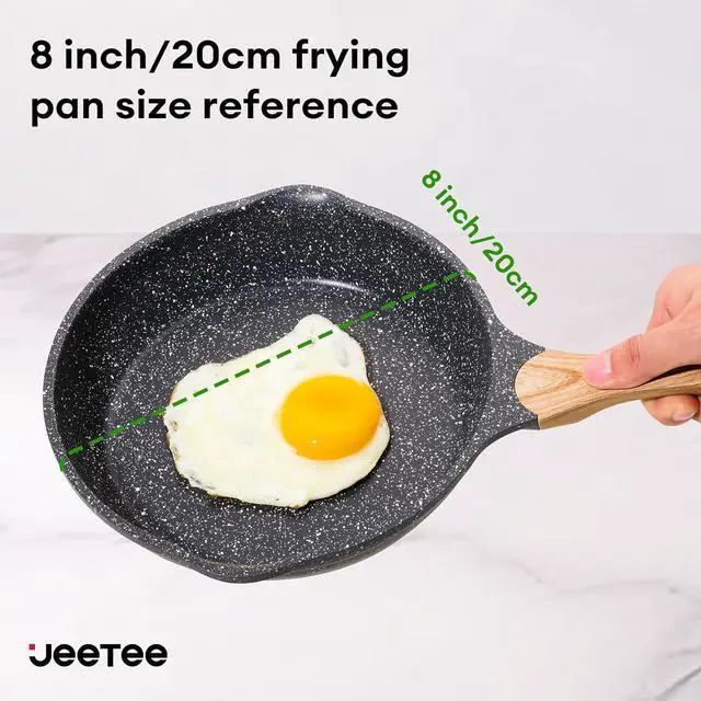 Alt view image 6 of 7 - JEETEE 8 Inch Nonstick Frying Pan, Stone Coating Cookware, Nonstick Omelette Pan with Heat-Resistant Handle, Induction Skillet for Eggs (Grey)