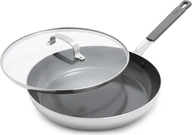 Main image of GreenPan x Bobby Flay Stainless Steel 12 Frying Pan Skillet with Glass Lid, Professional Grade Tri Ply, PFAS-Free Ceramic Nonstick, Induction Suitable, Dishwasher & Oven Safe, Stay Cool Handle