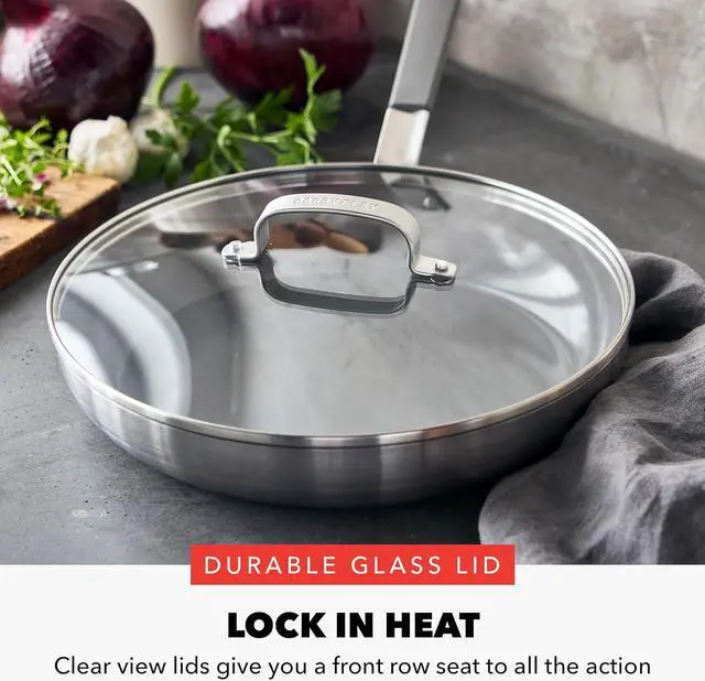 Alt view image 6 of 7 - GreenPan x Bobby Flay Stainless Steel 12 Frying Pan Skillet with Glass Lid, Professional Grade Tri Ply, PFAS-Free Ceramic Nonstick, Induction Suitable, Dishwasher & Oven Safe, Stay Cool Handle