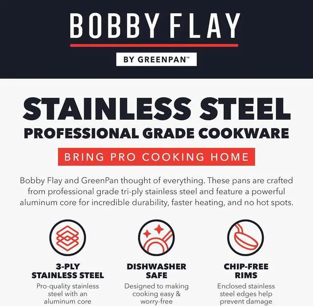 Alt view image 7 of 7 - GreenPan x Bobby Flay Stainless Steel 12 Frying Pan Skillet with Glass Lid, Professional Grade Tri Ply, PFAS-Free Ceramic Nonstick, Induction Suitable, Dishwasher & Oven Safe, Stay Cool Handle