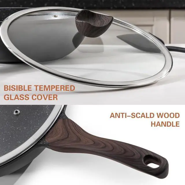 Alt view image 7 of 7 - Nonstick Wok with Lid, 12 Inch Woks & Stir-fry Pans, Granite Stone Coating for Cooking, Induction Cookware, Compatible with All Stovetops, PFOA Free