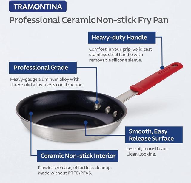 Alt view image 3 of 7 - Tramontina Professional 14-Inch Ceramic Non Stick Extra Large Frying Pan, Heavy-Gauge Aluminum Skillet with PFAS/PFOA-Free Nonstick Coating, Dishwasher and Oven Safe, Black