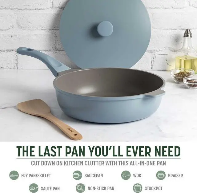 Alt view image 2 of 7 - Goodful All-in-One Pan, Multilayer Nonstick, High-Performance Cast Construction, Multipurpose Design Replaces Multiple Pots and Pans, Dishwasher Safe Cookware, 11-Inch, 4.4-Quart Capacity, Blue Mist