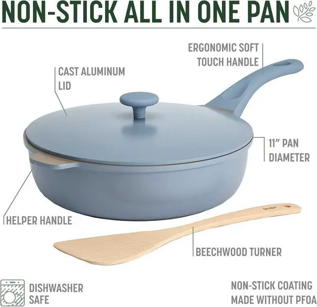 Alt view image 4 of 7 - Goodful All-in-One Pan, Multilayer Nonstick, High-Performance Cast Construction, Multipurpose Design Replaces Multiple Pots and Pans, Dishwasher Safe Cookware, 11-Inch, 4.4-Quart Capacity, Blue Mist