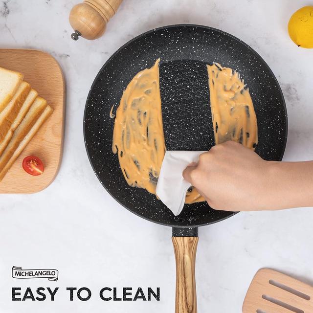 Alt view image 3 of 7 - MICHELANGELO Nonstick Frying Pan with Lid, 8 Inch Frying Pans Nonstick with Healthy Coating, Small Frying Pan with Stay-Cool Handle, Induction Compatible
