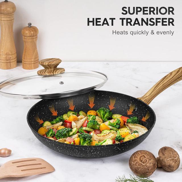 Alt view image 4 of 7 - MICHELANGELO Nonstick Frying Pan with Lid, 8 Inch Frying Pans Nonstick with Healthy Coating, Small Frying Pan with Stay-Cool Handle, Induction Compatible
