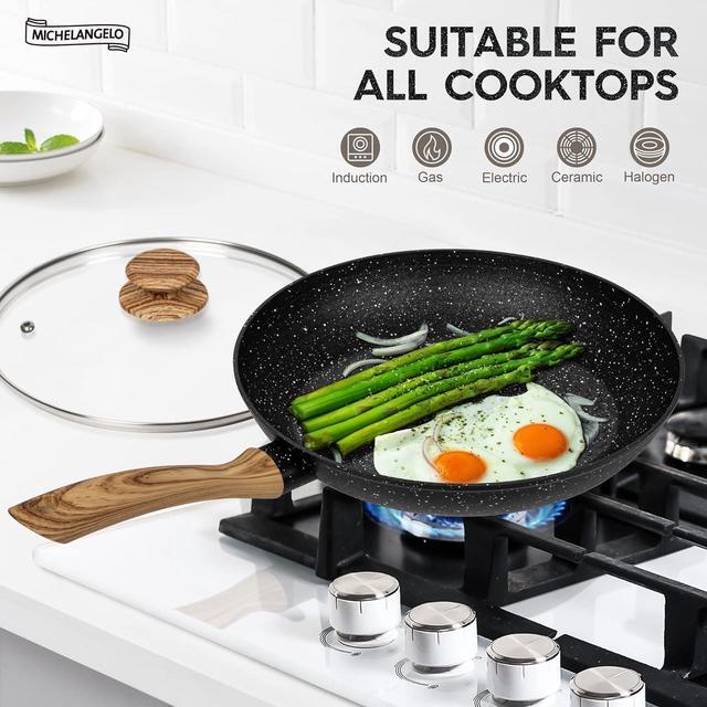 Alt view image 5 of 7 - MICHELANGELO Nonstick Frying Pan with Lid, 8 Inch Frying Pans Nonstick with Healthy Coating, Small Frying Pan with Stay-Cool Handle, Induction Compatible