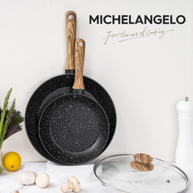 Alt view image 7 of 7 - MICHELANGELO Nonstick Frying Pan with Lid, 8 Inch Frying Pans Nonstick with Healthy Coating, Small Frying Pan with Stay-Cool Handle, Induction Compatible
