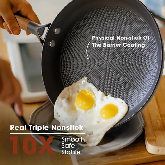 Alt view image 3 of 7 - imarku Non Stick Frying Pans - 8 inch & 10 inch Frying Pan Nonstick Set, Honeycomb Lock Oil Cast Iron Skillets, Dishwasher Safe, Induction Compatible, Stay-cool Detachable Handle Pans for Cooking
