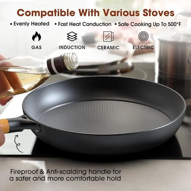Alt view image 4 of 7 - imarku Non Stick Frying Pans - 8 inch & 10 inch Frying Pan Nonstick Set, Honeycomb Lock Oil Cast Iron Skillets, Dishwasher Safe, Induction Compatible, Stay-cool Detachable Handle Pans for Cooking